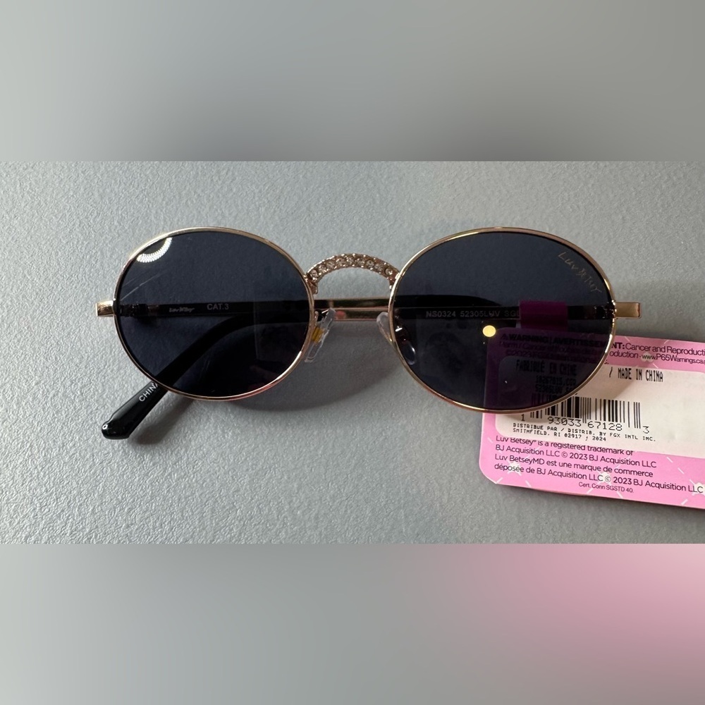 Betsey Johnson Black and Gold rhinestone-encrusted bridge metal Sunglasses